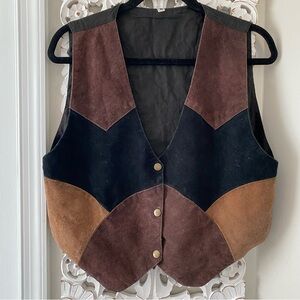 Leather Vintage Patchwork Unbranded Vest 70s 80s Retro Boho Hippie Sz M